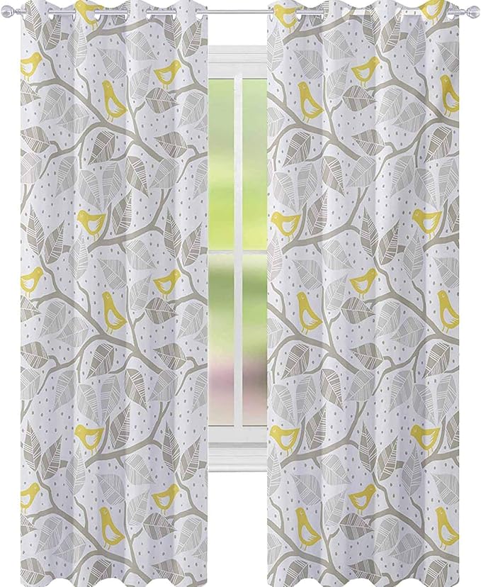 YUAZHOQI Grey and Yellow Curtains for Living Room Abstract Tree