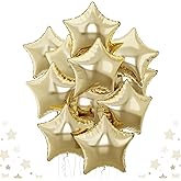Gold Star Foil Balloons, 18 Inch Light Gold Stars Shape Foil Helium Balloons, 10 Pcs Large Light Yellow Pentagram Balloon Party Decorations for Birthday Wedding Baby Shower Graduation Supplies