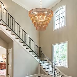 YOMECOO 25.6" Large Rattan Chandelier Vintage