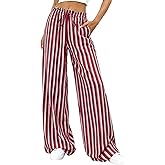 PRETTYGARDEN Women's Wide Leg Palazzo Pants Dressy Casual Striped Y2K Baggy Trousers High Waisted Lounge Slacks with Pockets