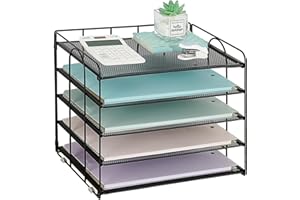 ECOLOVI 5 Tier Mesh Paper Letter Tray Organizer, Desktop Mail Sorter Office Supplies Organizer for Desk, Desk Organizers and Accessories (Black)