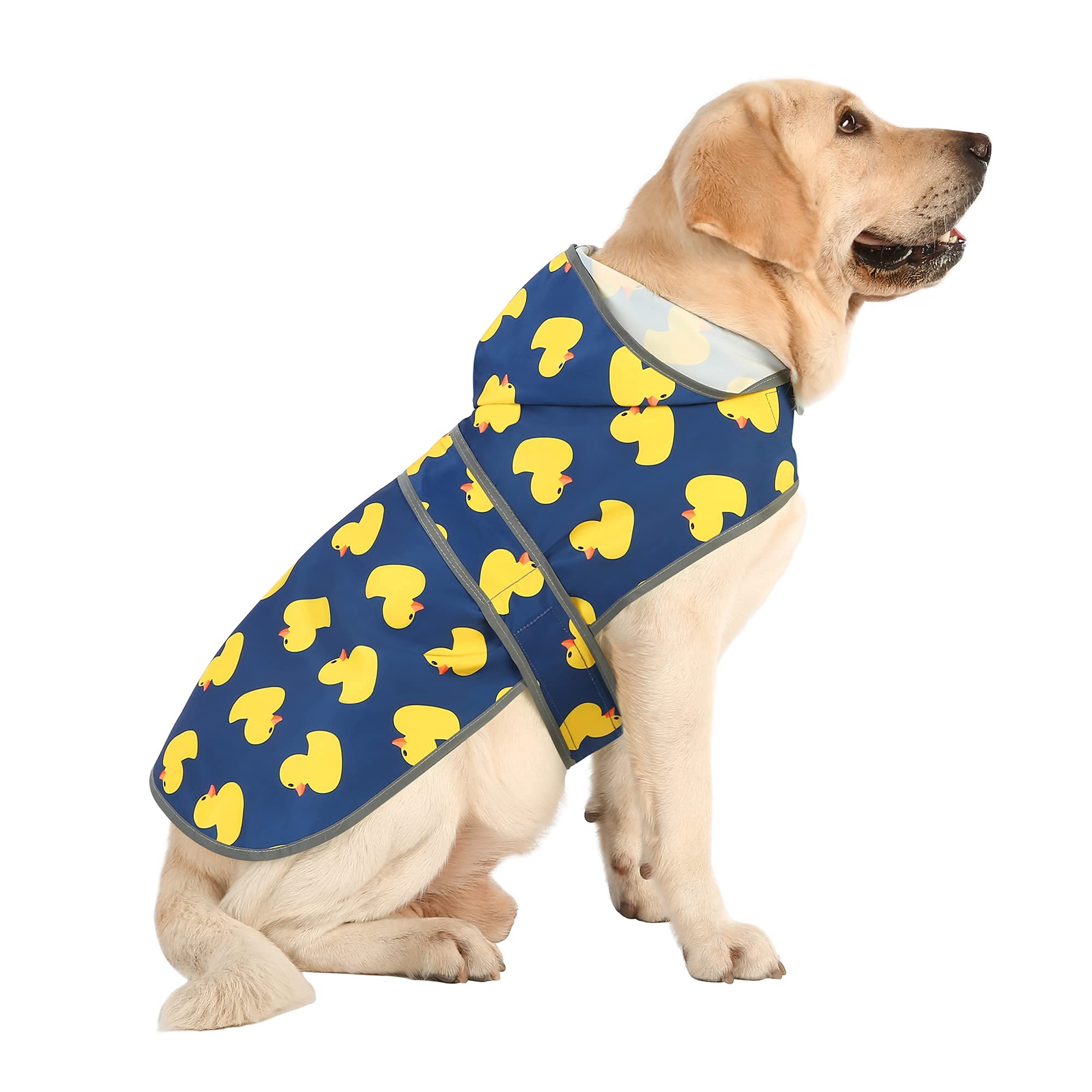 Photo 1 of Dog Raincoats for Large Dogs Waterproof Hooded Rain Jacket with Reflective Strips Leash Hole & Poncho Adjustable Fit (Duck,XXL)