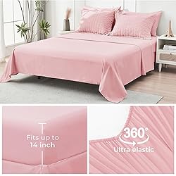 HYMOKEGE Pink Full Size Comforter Sets Seersucker 7