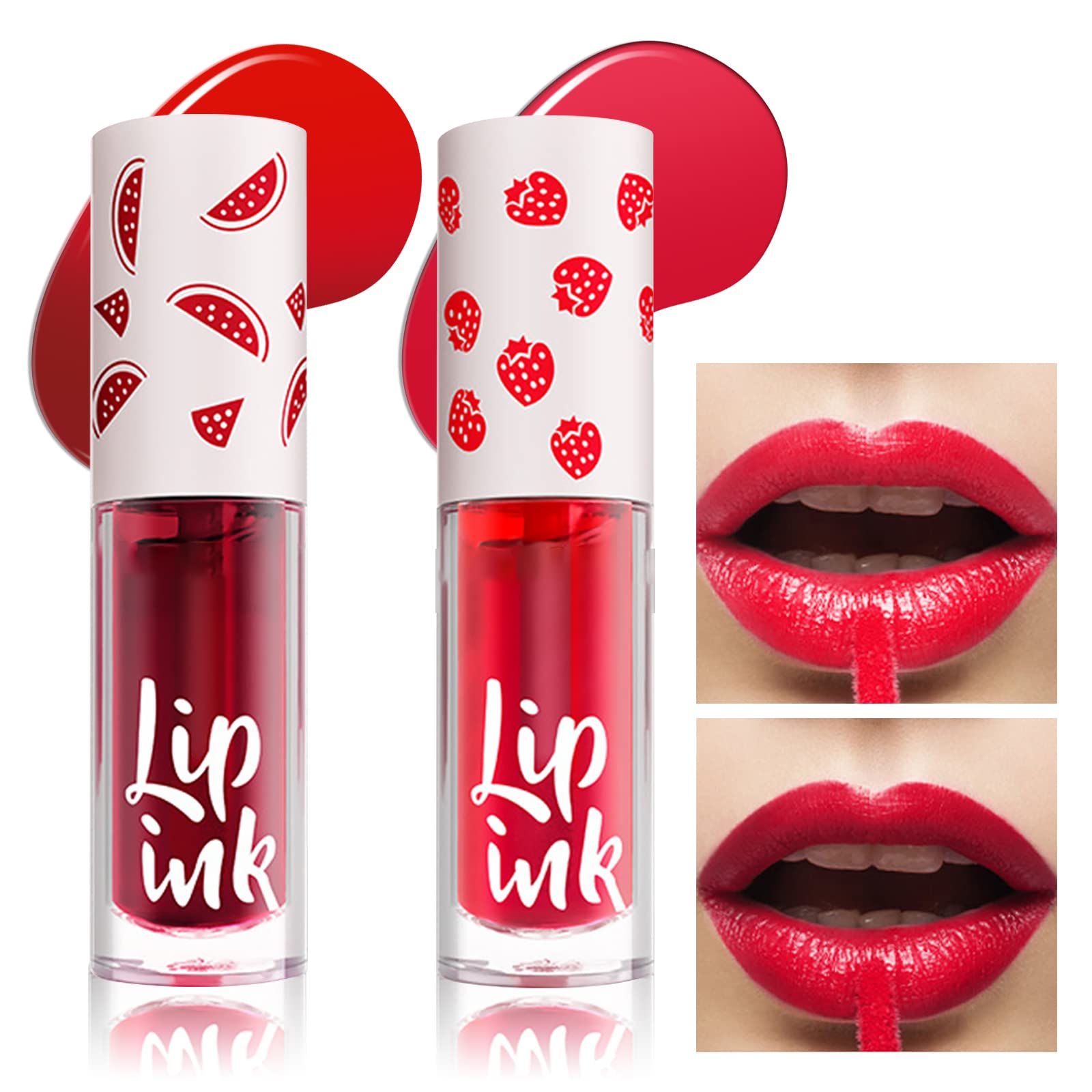 Prreal 2pcs Lip Tint Stain, Mini Lip Stain, Moisturizing Liquid Lipstick, Multifunctional High Pigment Lipstick for Lip Cheeks and Eyes, Long Lasting Waterproof Lip Makeup (#01+#02)