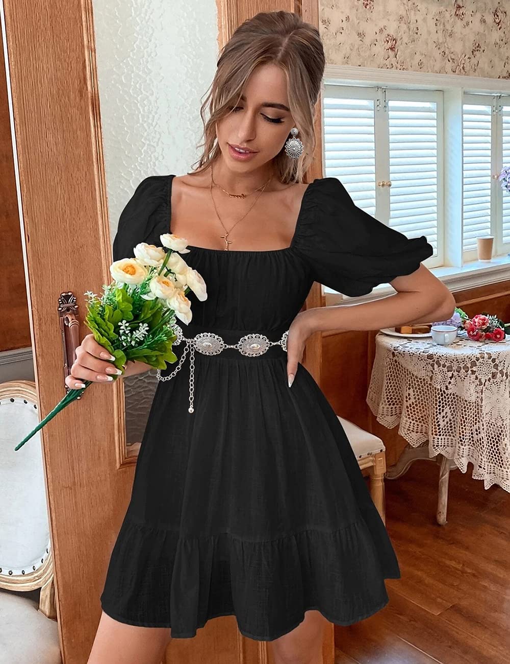 TOPACC Western Metal Concho Belt for Women Cowgirl Chain Belts for Dresses Jeans Country Concert Outfit