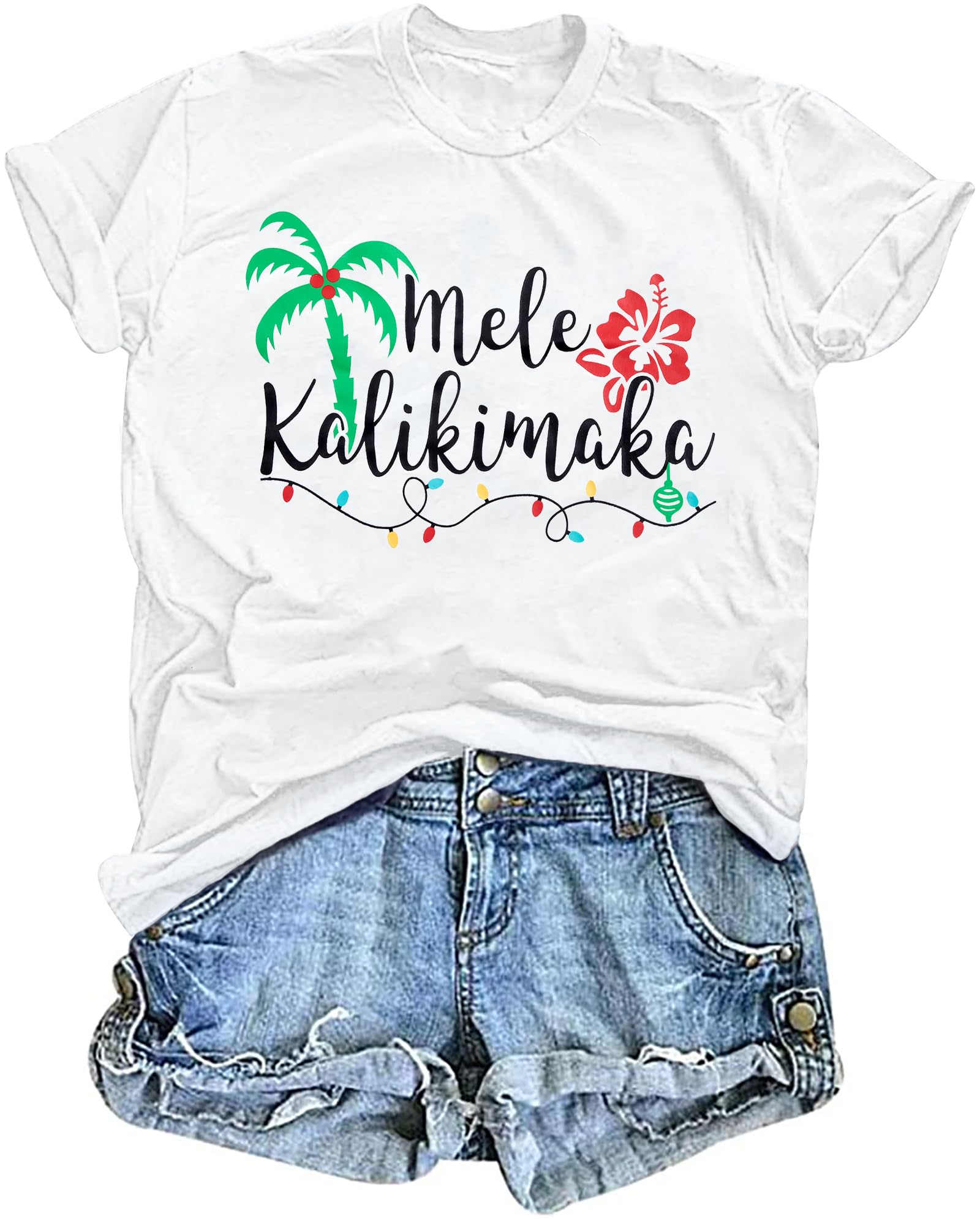 Photo 1 of *****NEEDS TO BE WASHED******** ***HASO SOMEB SPOTS***Christmas July Shirt Women Mele Kalikimaka Shirts Christmas Hawaiian Summer Holiday Tee Vacation Short Sleeve Tops White