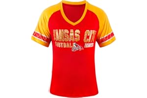 FANSAMER Womens City Football Fans Vintage Sporty V Neck Tee Shirts - Blue & Red