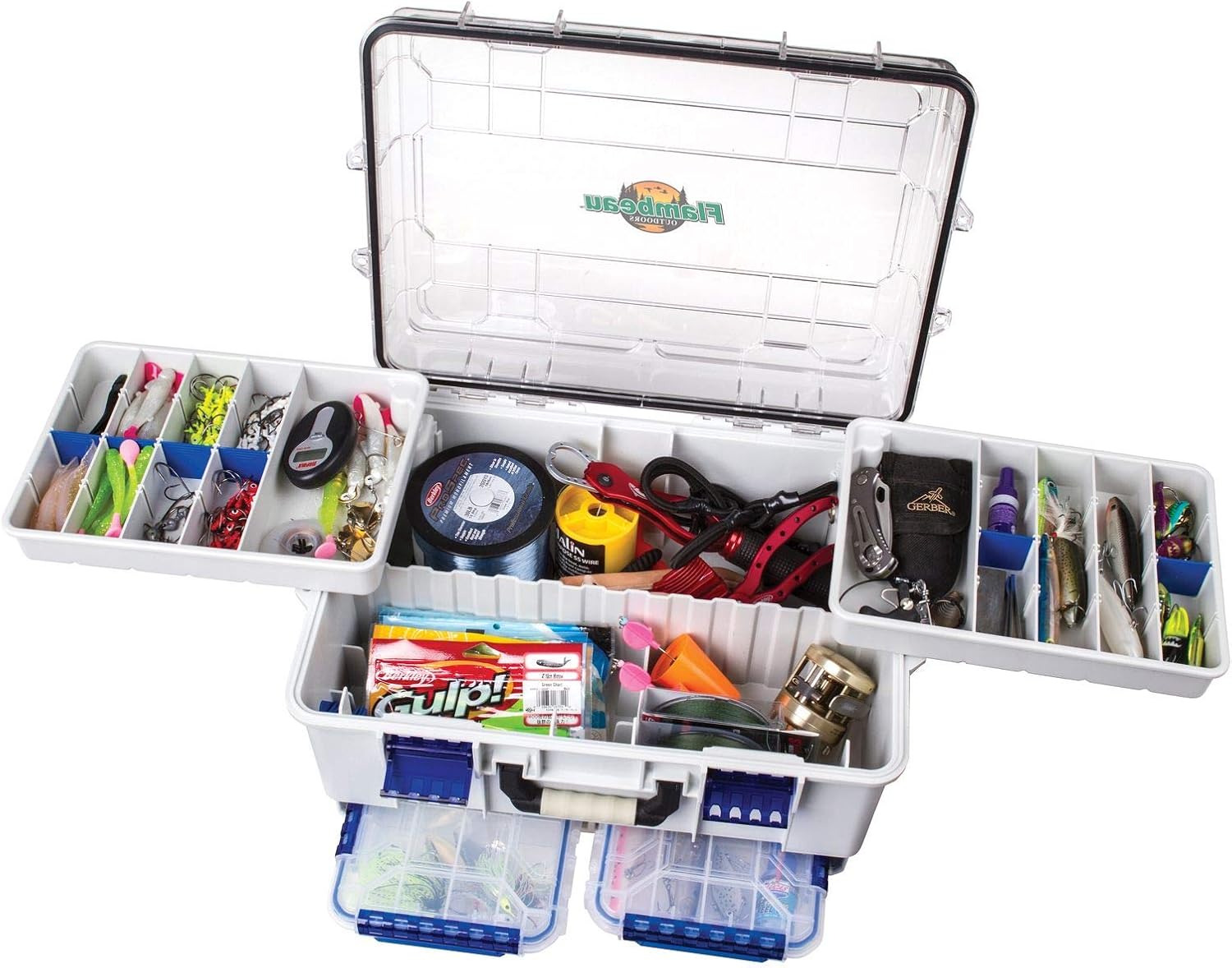 Flambeau Outdoors 4000WPBC Waterproof Satchel with [2] WP4005 Ultimate Tuff Tainers Included, Portable Waterproof Tackle Box with Trays and Base Cage, Gray/Clear : Sports & Outdoors