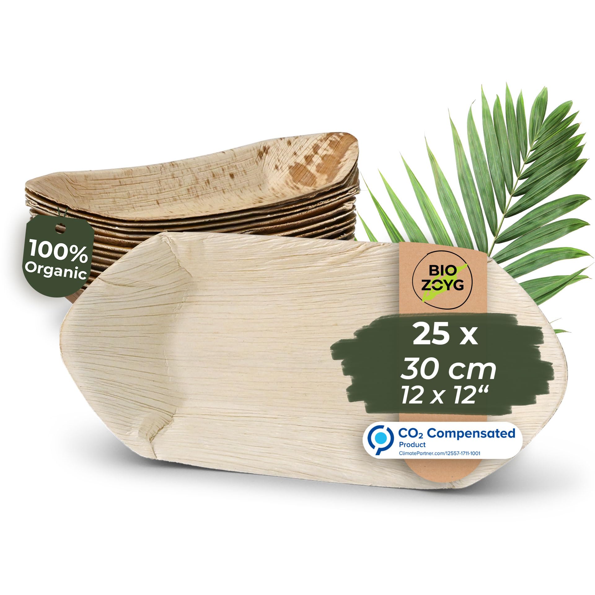 BIOZOYG Palmware - Palm Leaf Bowl for Finger Food I Disposable Tableware Biodegradable, compostable I Disposable Bowls Serving Dish Dip Bowl Snack Bowl I 25 Pieces Party Boat 30 cm