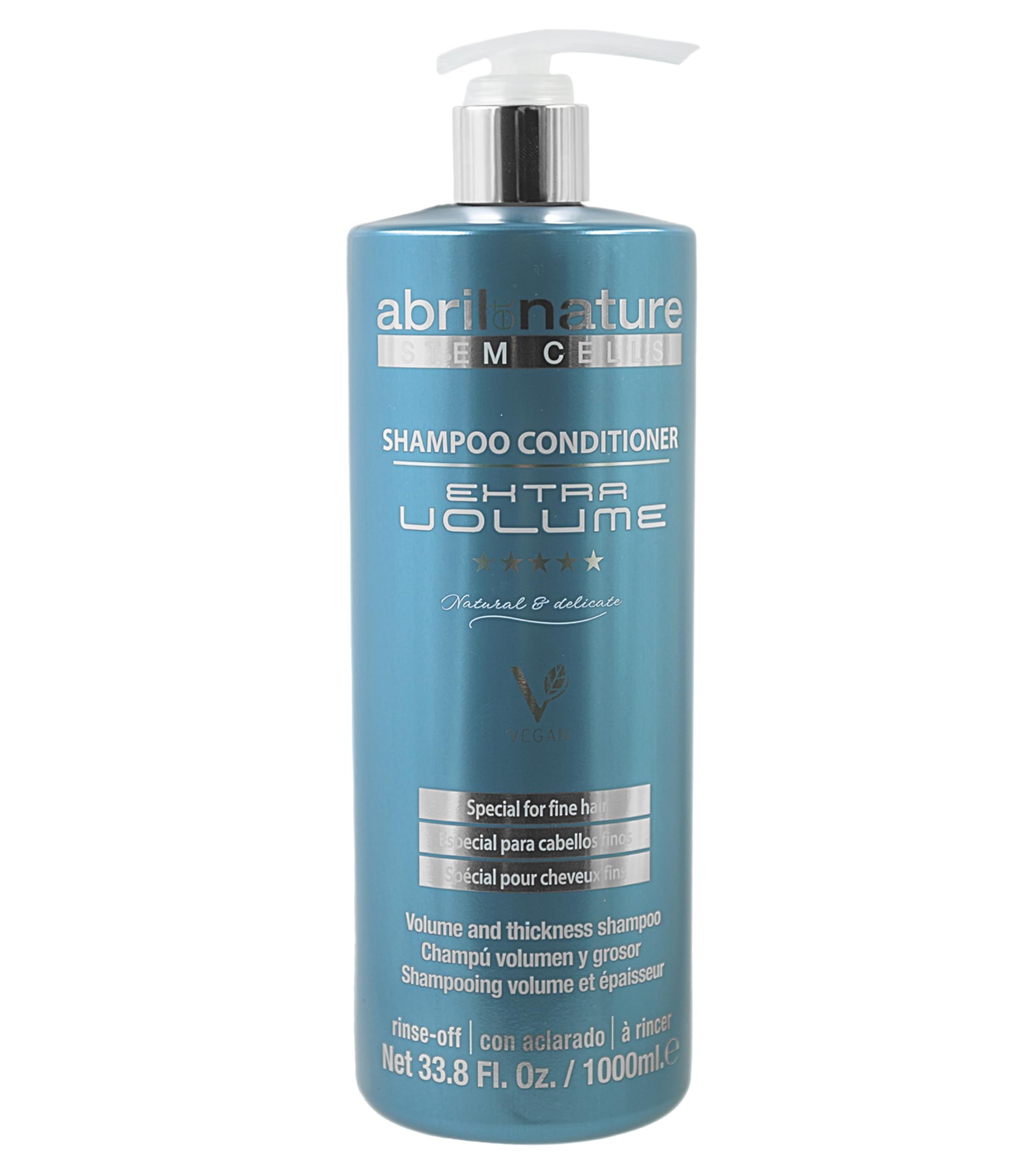 abril et nature - Professional Hairdressing Shampoo Age Reset - Volume Effect - For Fine Hair - Thickens Hair Fiber - Regenerates and Rejuvenates - Healthy and Strong Appearance - 1000 ml