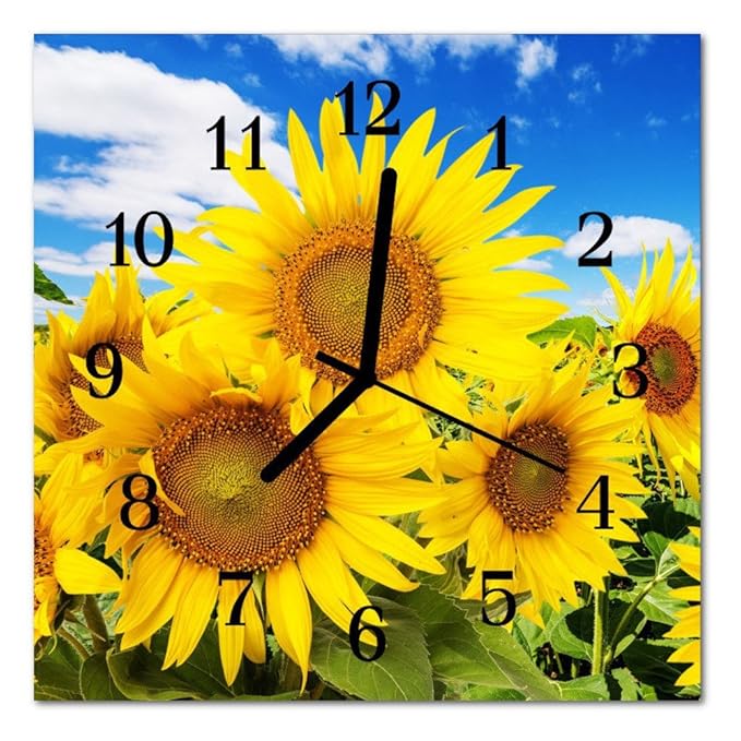 DekoGlas Glasuhr 'Sonnenblumen gelb' Uhr aus Acrylglas, eckig große