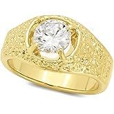 The Bling Factory 13mm 14k Gold Plated Solitaire Ring with Round Cubic Zirconia