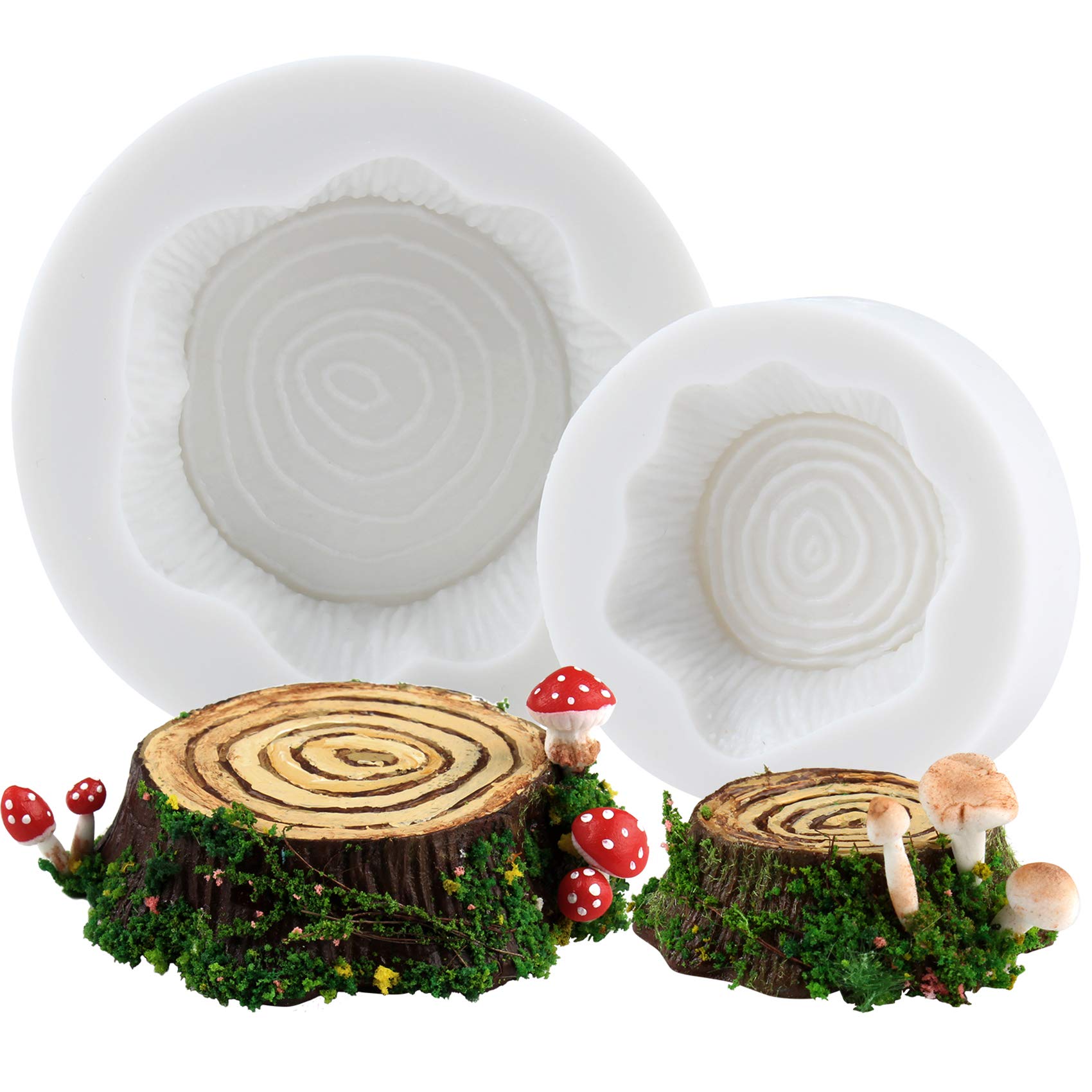musykrafties Enchanted Fairy Garden 2 Tree Stump Stool Silicone Mould for Cake Decoration, Cupcake Topper, Polymer Clay, Crafting Projects