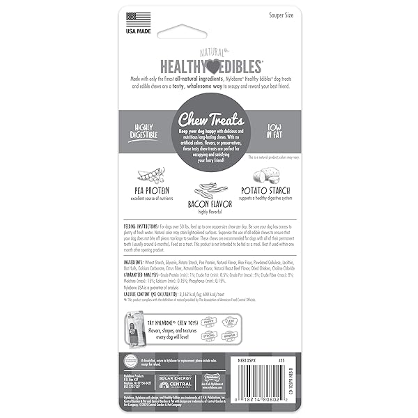 NYLABONE HEALTHY EDIBLES NATURAL DOG CHEWS LONG LASTING BACON FLAVOR TREATS FOR DOGS, X-LARGE/SOUPER (1 COUNT)