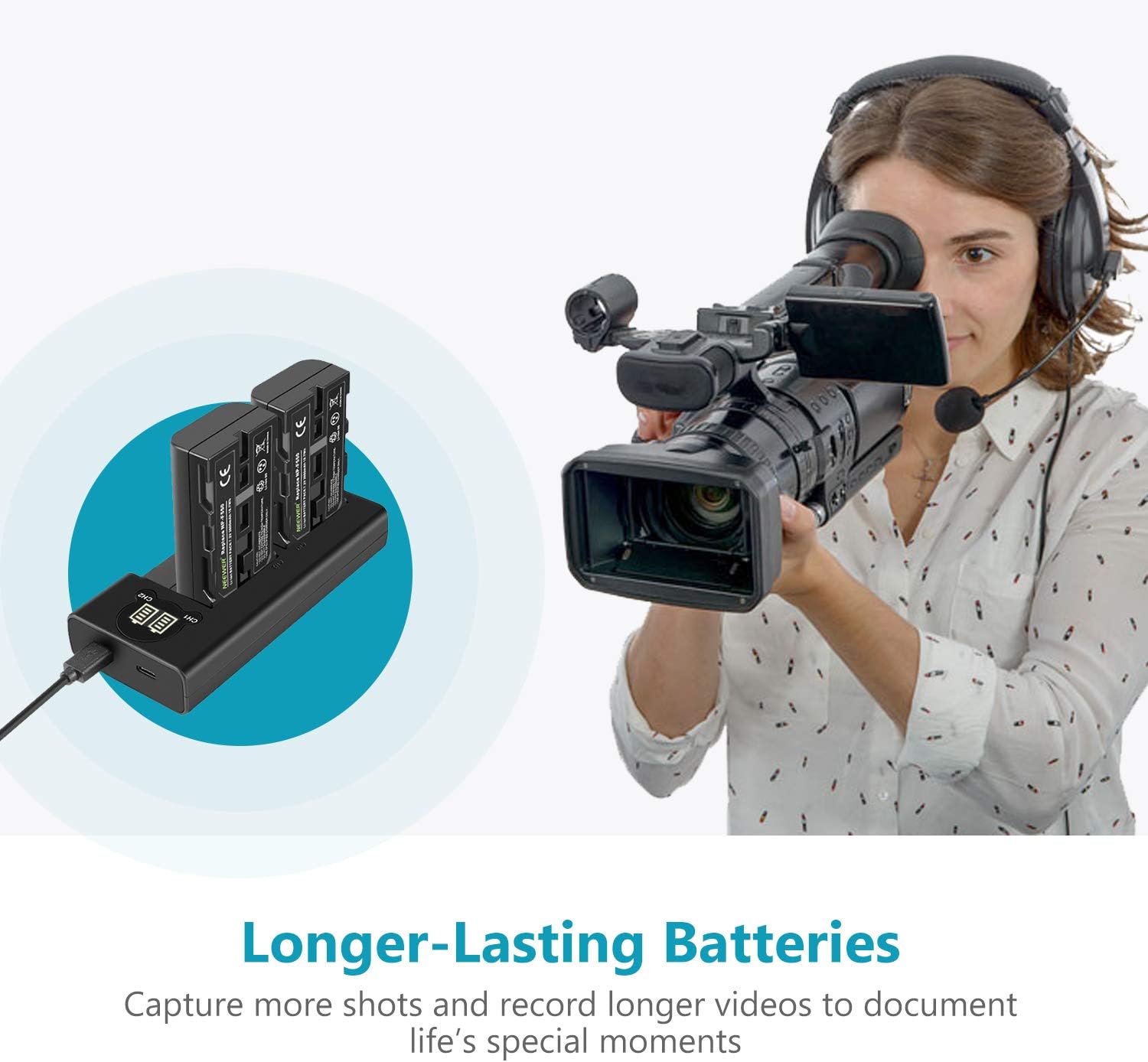 Neewer NP-F550 Battery Charger Set for Sony NP-F970 F750 F960 F530 F570 CCD-SC55 TR516 TR716 and More (2-Pack 2600 mAh Replacement Camera Batteries, Micro USB and Type-C Input Dual Charger): Home Audio & Theater