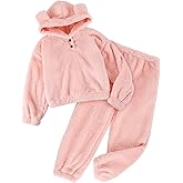 Arssm Girls Fuzzy Pants Set Bear Ear Fuzzy Hoodie Sweatshirt and Sweatpant Kids Clothing Sets