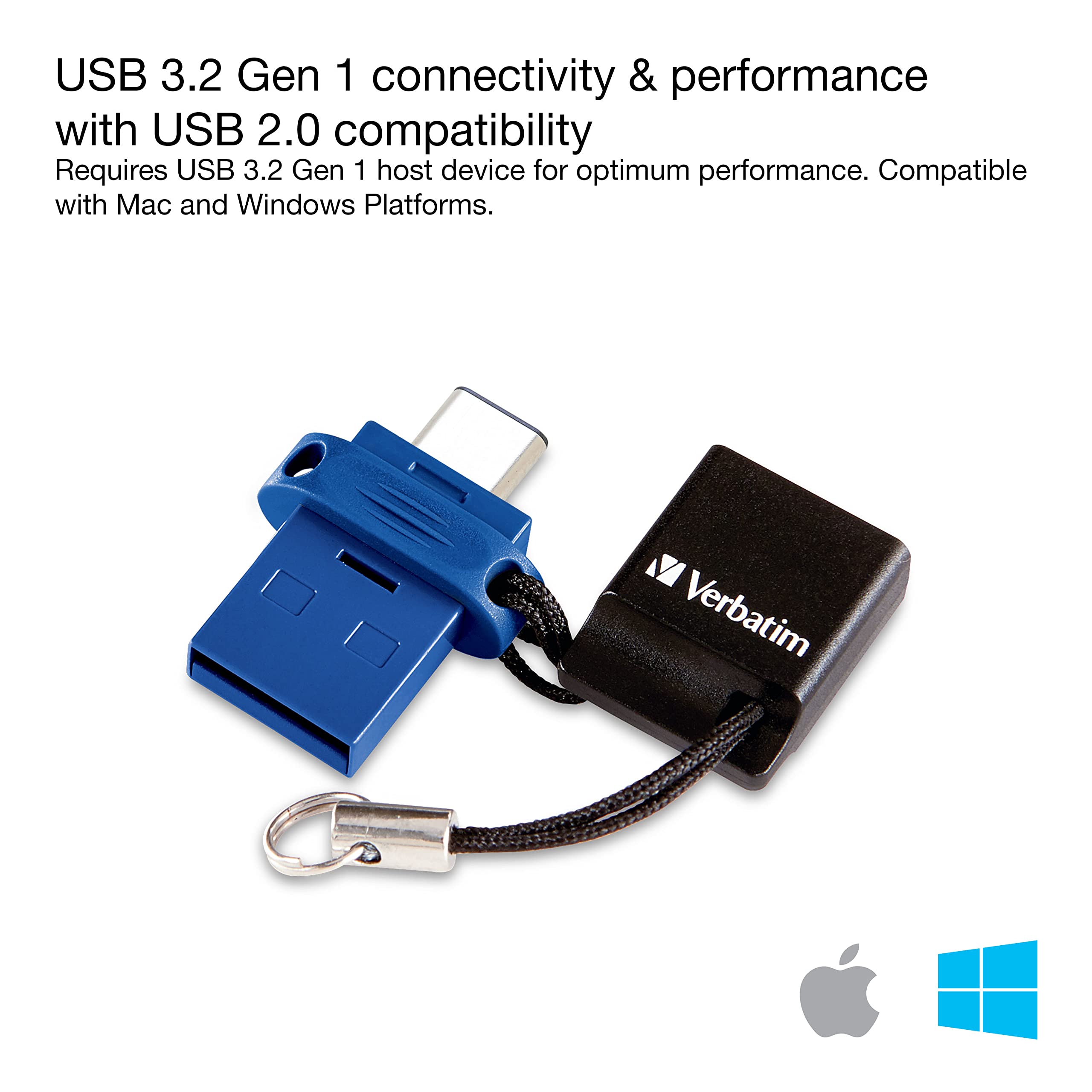 Verbatim 128GB Store ‘n’ Go Dual OTG USB 3.2 Gen 1 Flash Drive for USB-C Devices – 2 in 1 Type C Thumb Drive