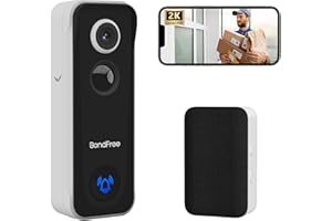 BondFree Wireless Doorbell Camera, 2K Video Doorbell Wireless, 2.4GWiFi, 2-Way Audio, Night Vision, Battery, Cloud SD Card Storage, Compatible with Alexa, Google Assistant.
