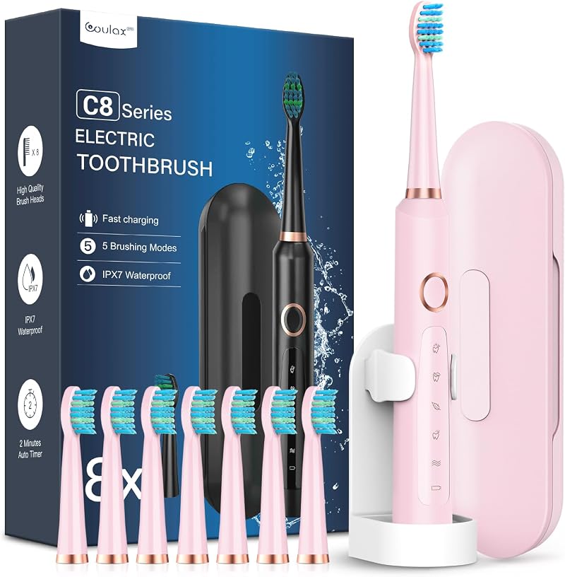 Coulax Pro Sonic Electric Toothbrush 8 Heads 5 Modes 120 Days Use 3-Hour Charge