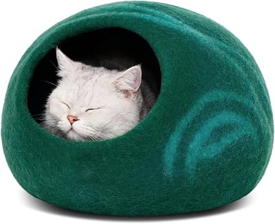 MEOWFIA Cat Cave Premium Felt Bed Merino Wool Emerald Large