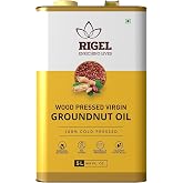 Rigel Spices | Naturally Milled Cold Pressed Peanut Oil in a Eco-Friendly Tin 169 fl oz(5L Tin) | No Preservatives