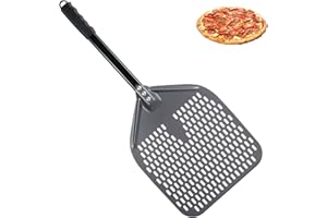 Perforated Pizza Peel - 12 Inches Aluminum Pizza Paddle, Nonstick Pizza Spatula with Anti-Scald Handle, Heat Resistant Pizza 