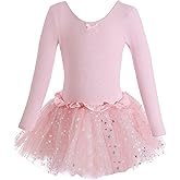 Dancina Girls Skirted Leotard Sparkle Long Sleeve Ballerina Tutu Ballet Dress Front Lined