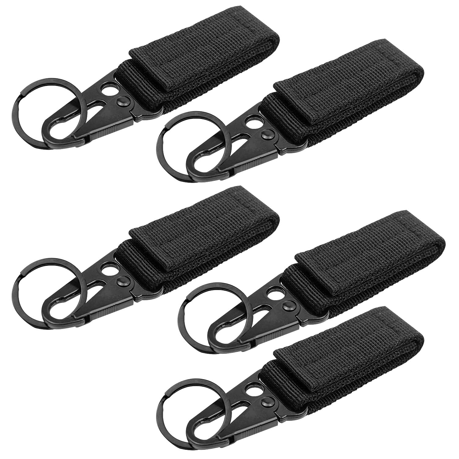 YUE QIN 5 PCS Belt Clip Carabiner Buckle Molle Strap Nylon Snap Hook Keychain Keyholder Ring Tactical Backpack Molle Clip for Climbing Hiking Outdoor, 10 * 2.5cm