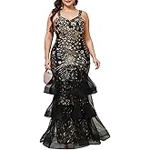 dasmzper Women Sexy Sleeveless Sequin Mesh Patchwork Maxi Dress Red Plus Size Sling Cocktail Party Formal Gowns