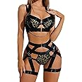 Avidlove Lingerie Set for Women Sexy Strappy Lingerie Underwire Push Up Bra Garter Set Lingerie with Chain