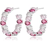Dazzling Multicolor Austrian Crystal 14K Gold Plated Hoop Earrings for Women Fashion Hypoallergenic Jewelry Gift
