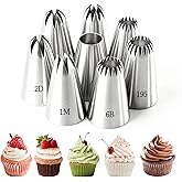 8Pcs Large Piping Tips Set, 304 Stainless Steel Cake Piping Tips, Pastry Frosting Icing Tips for Decorating Cookies, Cupcakes &amp; Birthday Cake, Dishwasher Safe