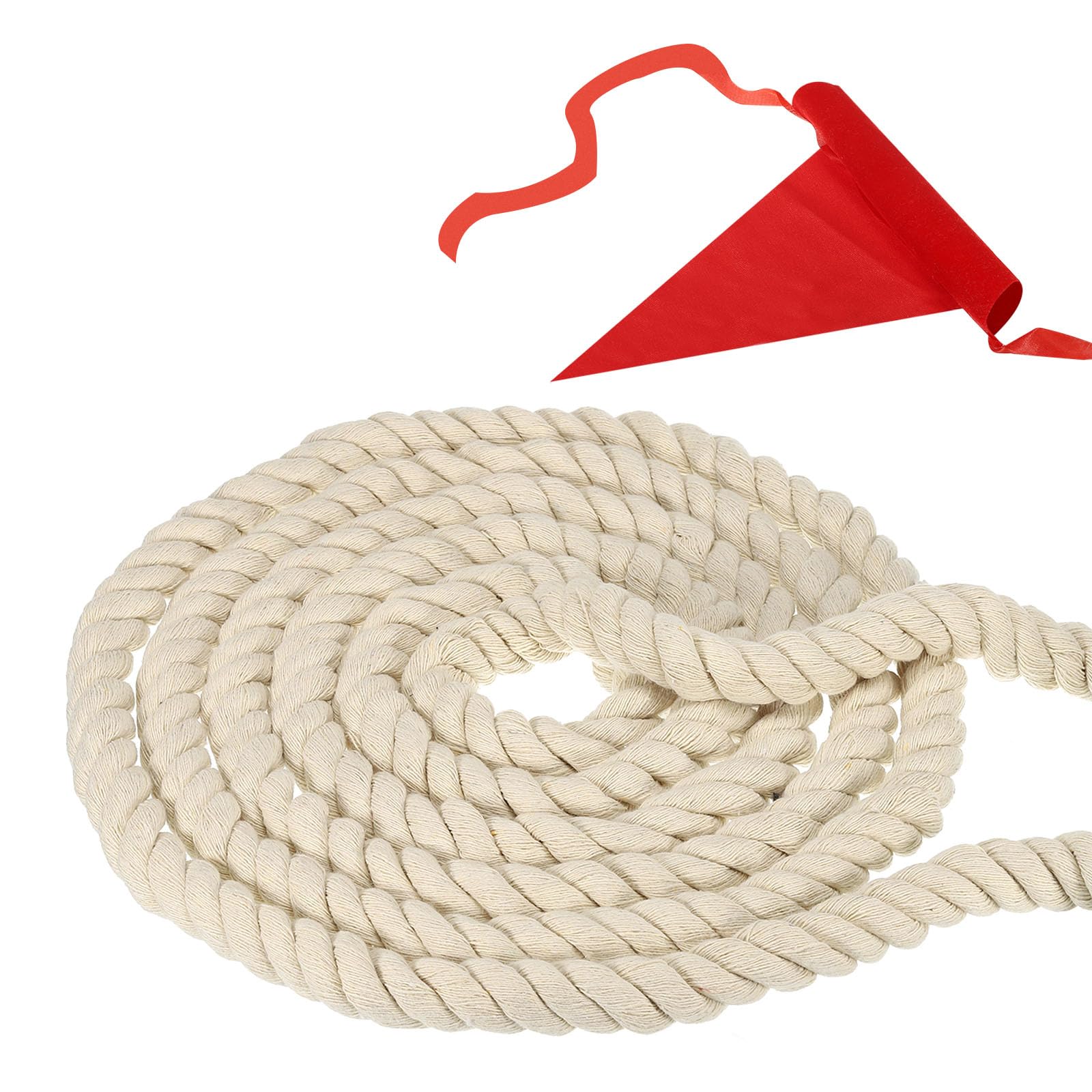 PATIKIL 39 Feet Tug of War Rope for Adults Teen, 3-Strand Natural Twisted Cotton Rope with Flag for Yard Game Team Building Activities, Beige