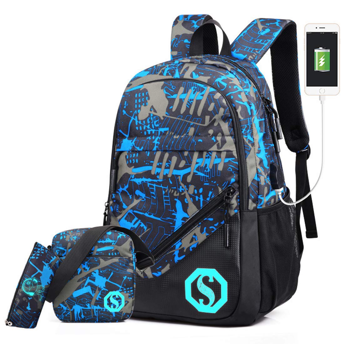 water resistant boy school backpack set
