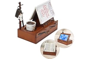 CILXGQLN Wooden Book Stand for Reading Hands Free, Triangle Book Holder Book Rest with Cup Holder, Glasses Pen & iPad Holder, Book Page Holder Stand with Drawer, Book Lovers Gifts