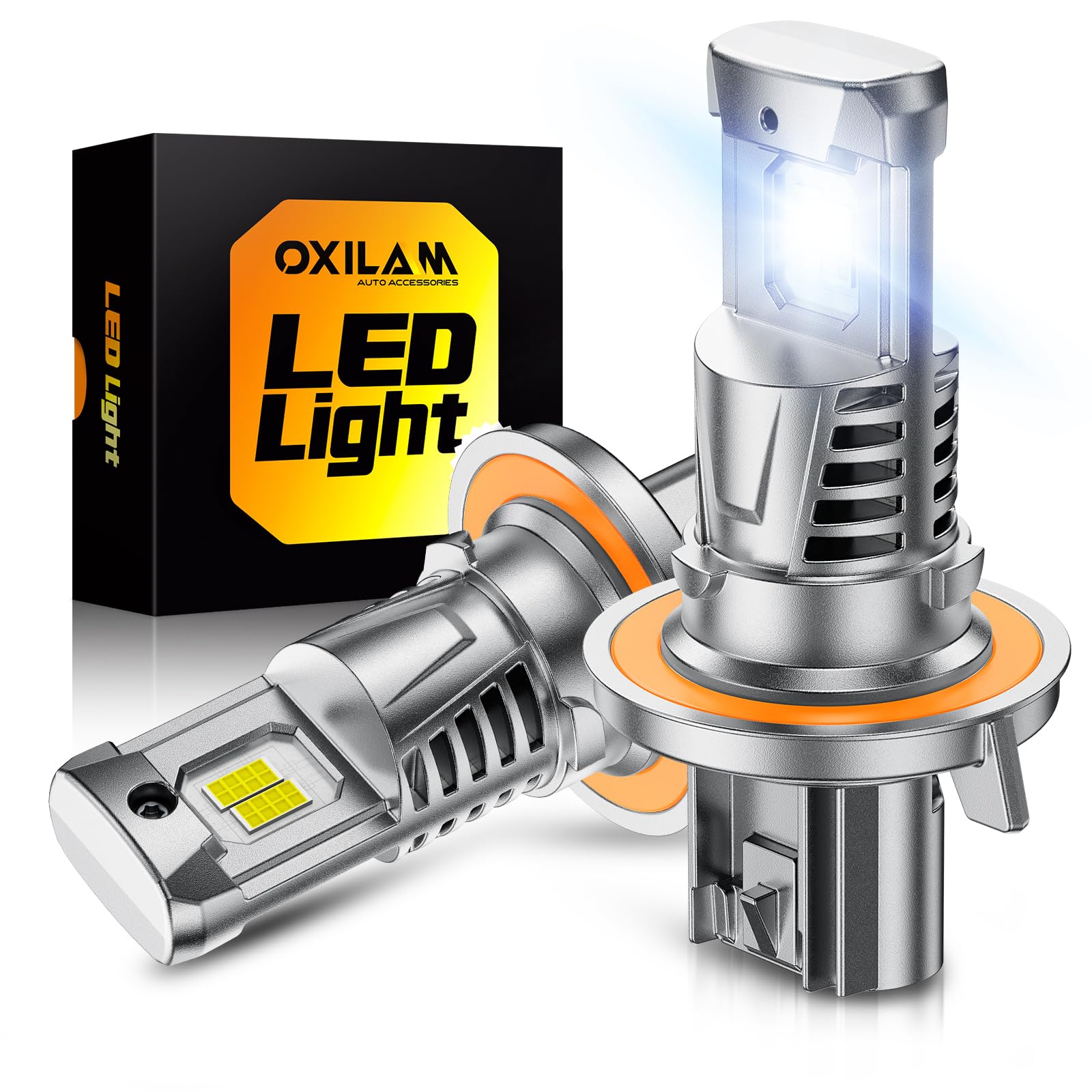 OXILAM 9008/H13 LED Bulb, 1000% Super Bright Driving Lights, 5 Min Quick Install, 60000H Lifespan, No Flicker, 99% Compatibility, Pack of 2 Image