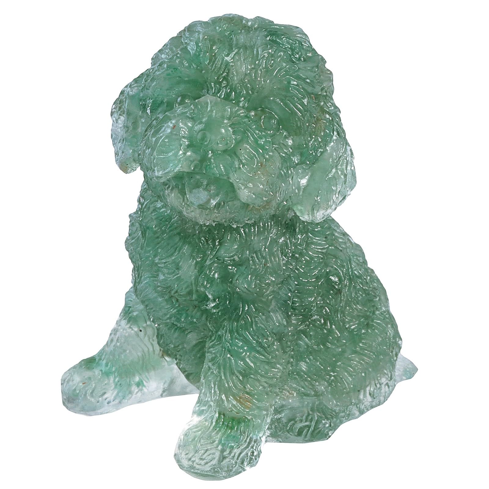 Nupuyai Green Aventurine Crystal Stone Statue Poodle Dog Figurine, Pocket Resin Stone Animal Figure Ornament Home Office Good Luck Decor
