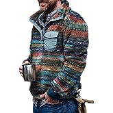 Zhyaj Western Sweatshirts for Men Aztec Fleece Pullover Sweatshirts Mens Vintage Print Fuzzy Sweatshirt