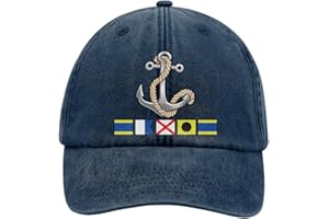 Estpod Boat Anchor Name in Nautical Flags - Personalized Vintage Washed Denim Cap, Custom Sailing Boating Hat Athletic Headwe