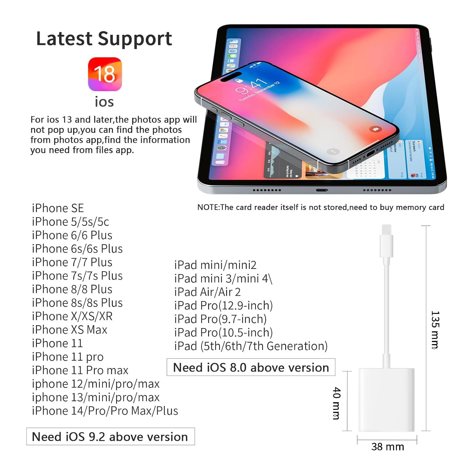 SD Card Reader for iPhone iPad Camera,Dual Card Slot Memory Card Reader Supports SD and TF Card Trail Camera Viewer SD Card Adapter Portable Micro SD Card Reader No Application Required Plug and Play