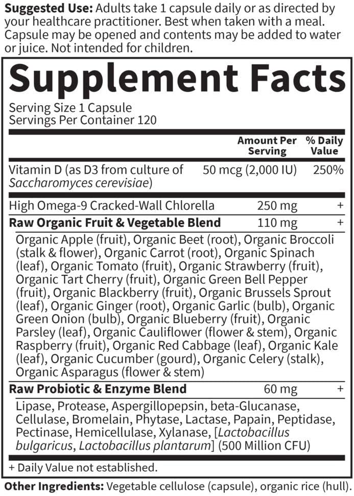 Garden of Life Vitamin D, Vitamin Code Raw D3, Vitamin D 2,000 IU, Raw Whole Food Vitamin D Supplements with Chlorella, Fruit, Veggies & Probiotics for Bone & Immune Health, 120 Vegetarian Capsules: Health & Personal Care