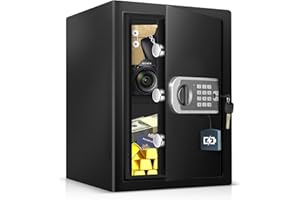 BIOAEYOK 2.4 Cub Home Use Safe Box Fireproof Waterproof, Fire Proof Safe with Digital Keypad Sensor Light Key for Hotel Office Money Documents