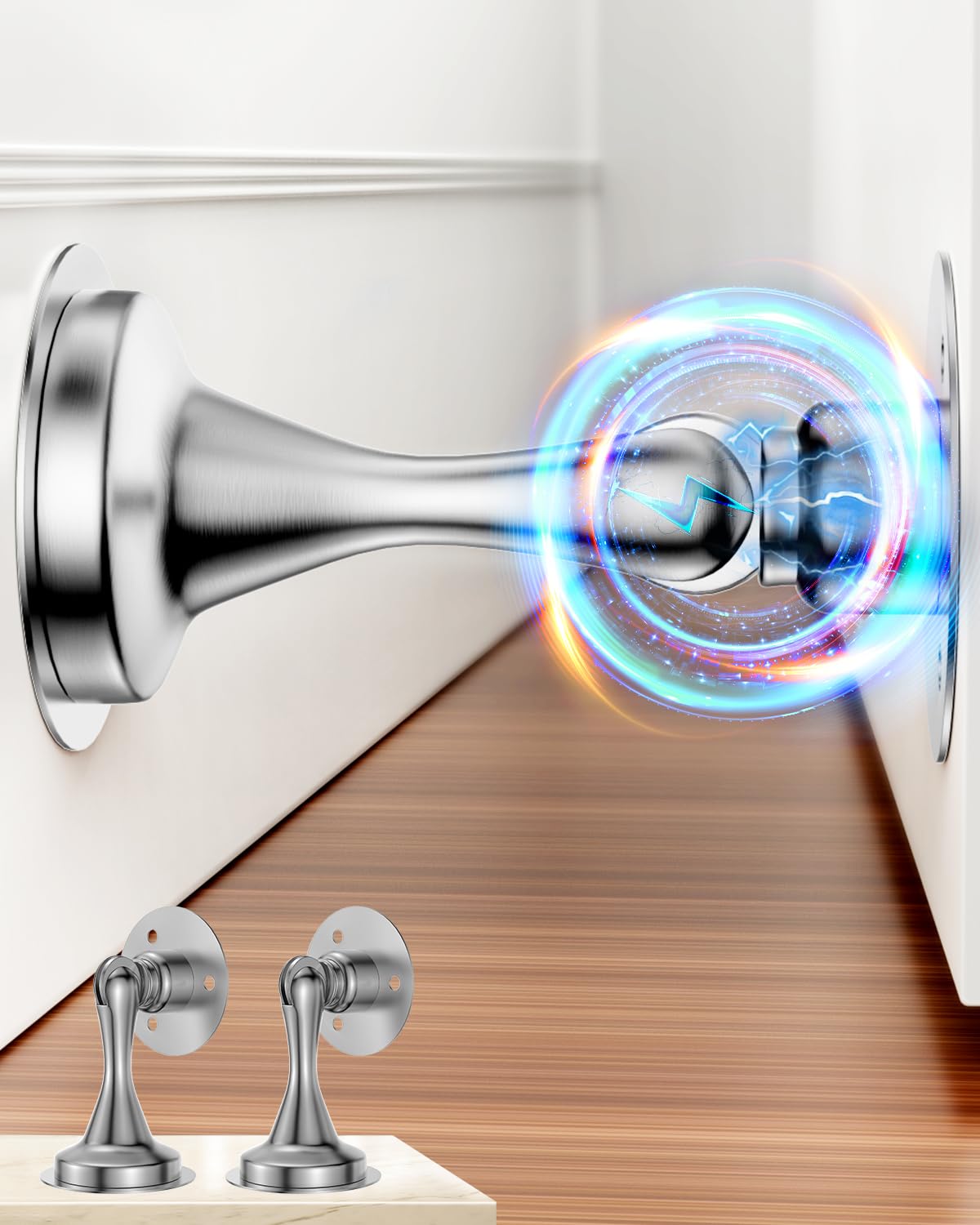 Photo 1 of Door Stoppers Magnetic Door Catch - 2 Pack Stainless Steel Heavy Duty Door Holder Stops for Bottom Top of Door - Wall Floor Mounting No Drill Strong Adhesive & Screws Strong Magnet Keep Door Open