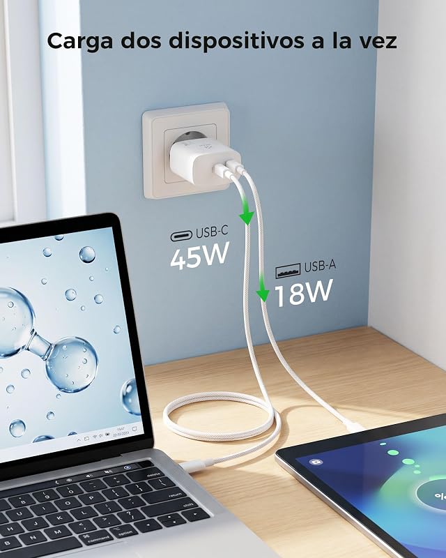 Carregador USB C 65W, carregador rápido de duas portas para iPhone — foto 4 de 8