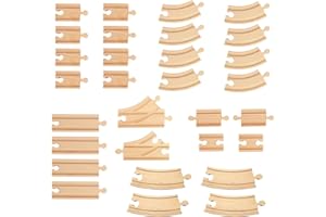 MUYUTOY Wooden Train Track 30Pcs, Wood Train Tracks Expansion Accessories Expansion Pack fits Melissa and Doug, Brio, Thomas, Montessori Toys, Birthday Gift for Boys Girls Toddler Kids
