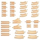 MUYUTOY Wooden Train Track 30Pcs, Wood Train Tracks