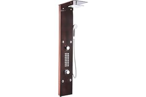 ANZZI Shower Panel 61", Body Massage, 28-Jetted Shower Panel System with Heavy Rain Shower and Spray Wand in Mahogany Style Deco Glass, Rainfall Waterfall Tower System with Handheld Shower (SP-AZ016)