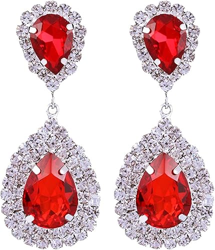 Amazon Mecresh レディース ピアス ロング 人気 揺れる シルバー イヤリング 花びら クリスタル シャンデリア いやカフ 大ぶり ブライダル 妻 結婚式 パーティー 宴会 ケース付き ピアス 7月 誕生石 ネックレス 通販