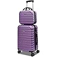 Hard Case Luggage 2 Piece Sets Carry On Luggage Lightweight With Spinner Wheels Rolling Suitcase 22x14x9 Airline Approved PC+ABS TSA Lock Hardshell Travel Carry On Hardside 14/20 Inch 2PCS,Purple