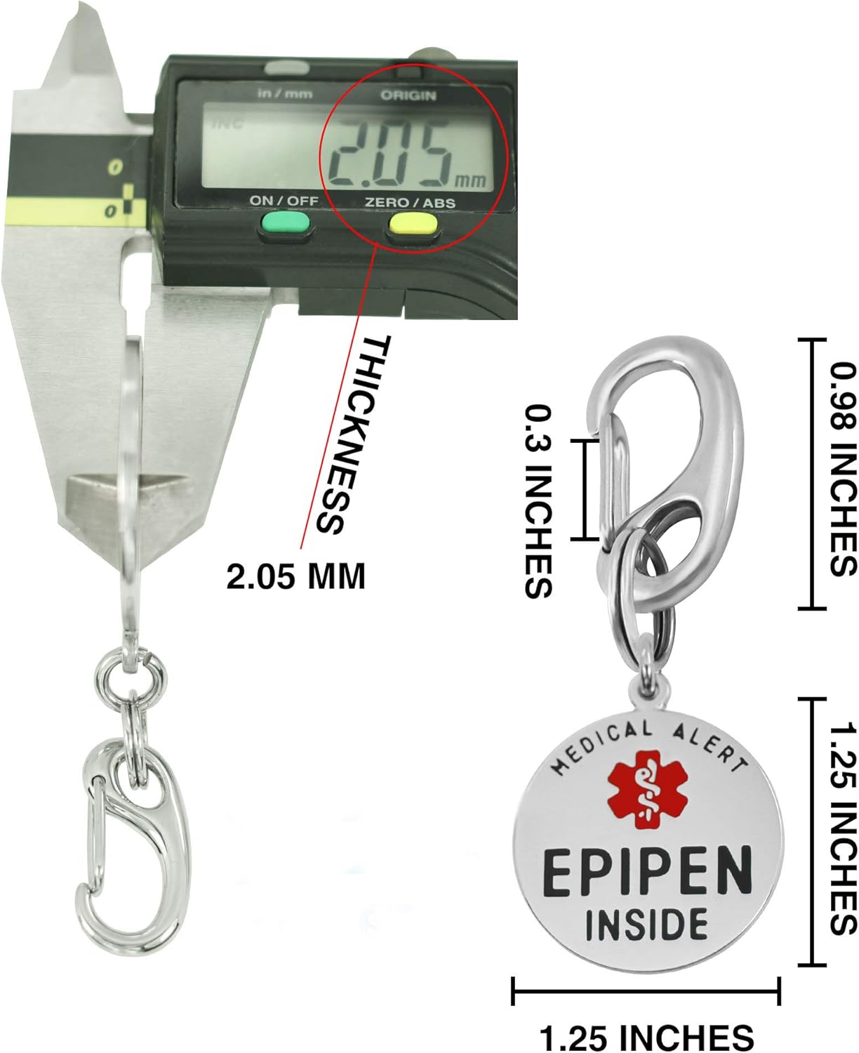  | Divoti 1.25" Epipen Tag, Epipen Bag Tag - Quick Clip - Entirely Surgical Stainless -Dual Sided | Luggage Tags